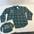 Disney Lilo & Stitch Mens "Stay Weird" Button Up Shirt Check Green Frayed Hem M