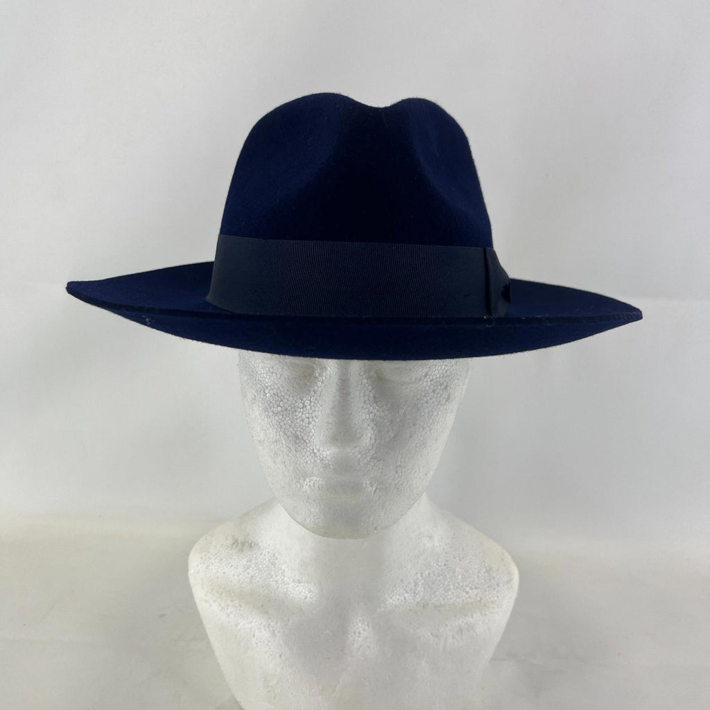 Palms Halt 100% Wool Handmade Textured Fedora Hat in Navy Blue size M 56