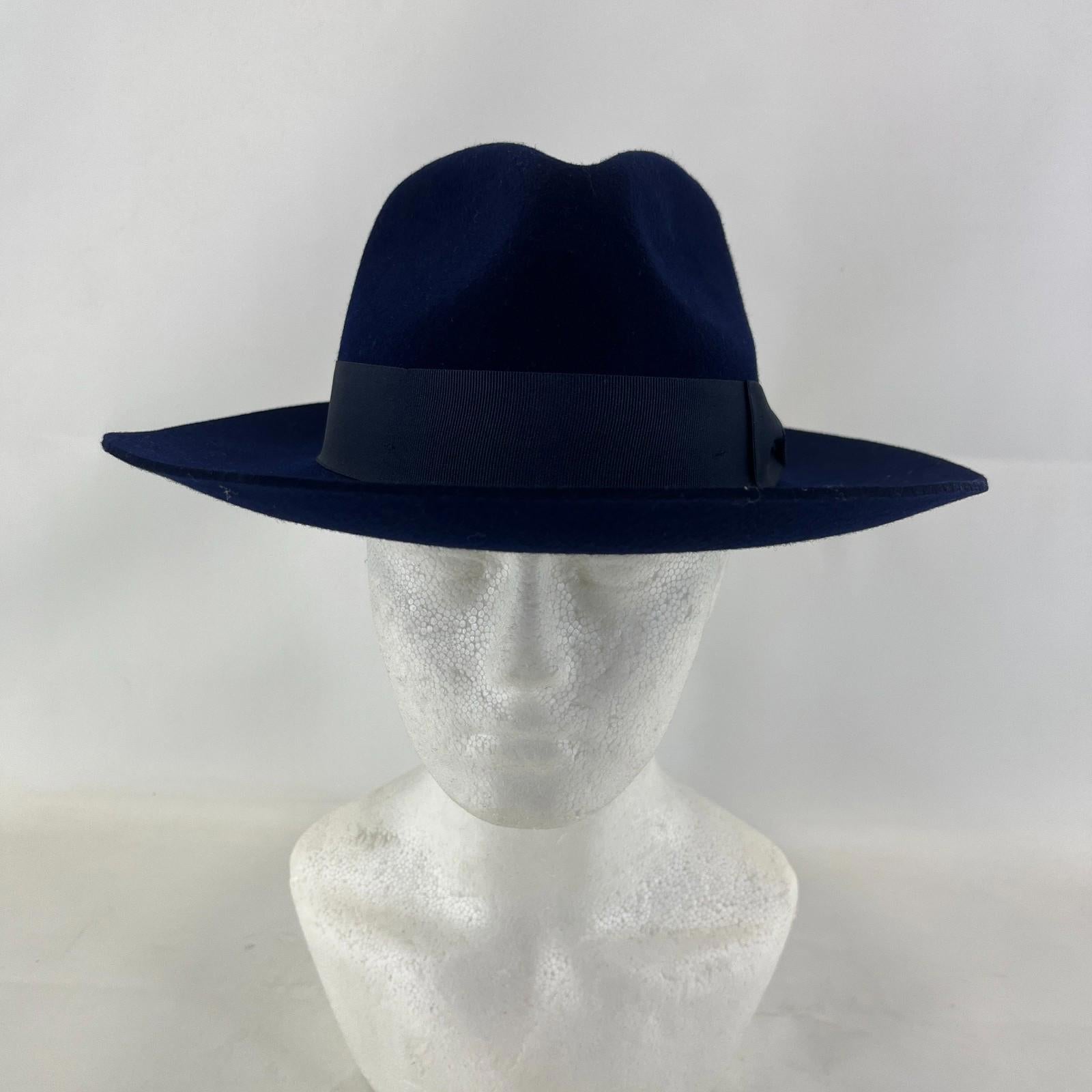 Palms Halt 100% Wool Handmade Textured Fedora Hat in Navy Blue size M 56