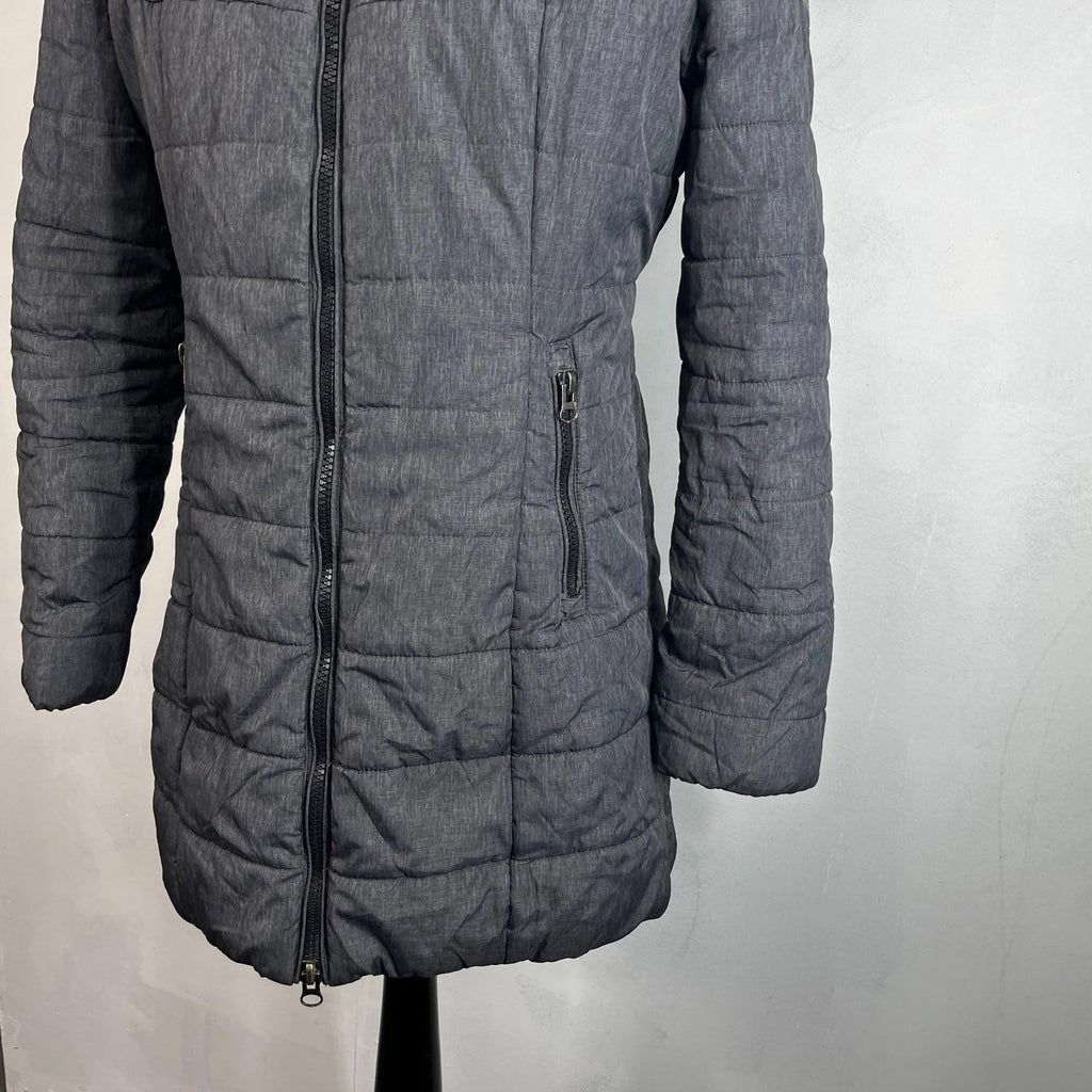 Superdry Mountain Co Mid Faux Fur Puffer - Size XL Grey Hooded  Coat