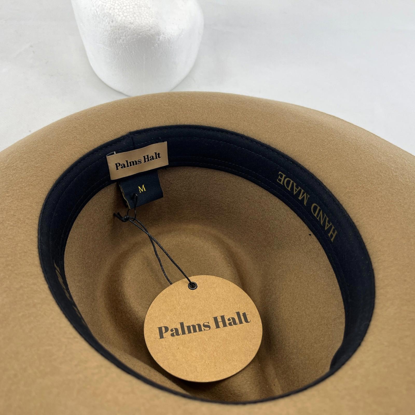 Palms Halt 100% Wool Handmade Textured Fedora Hat in Camel Brown size M 56