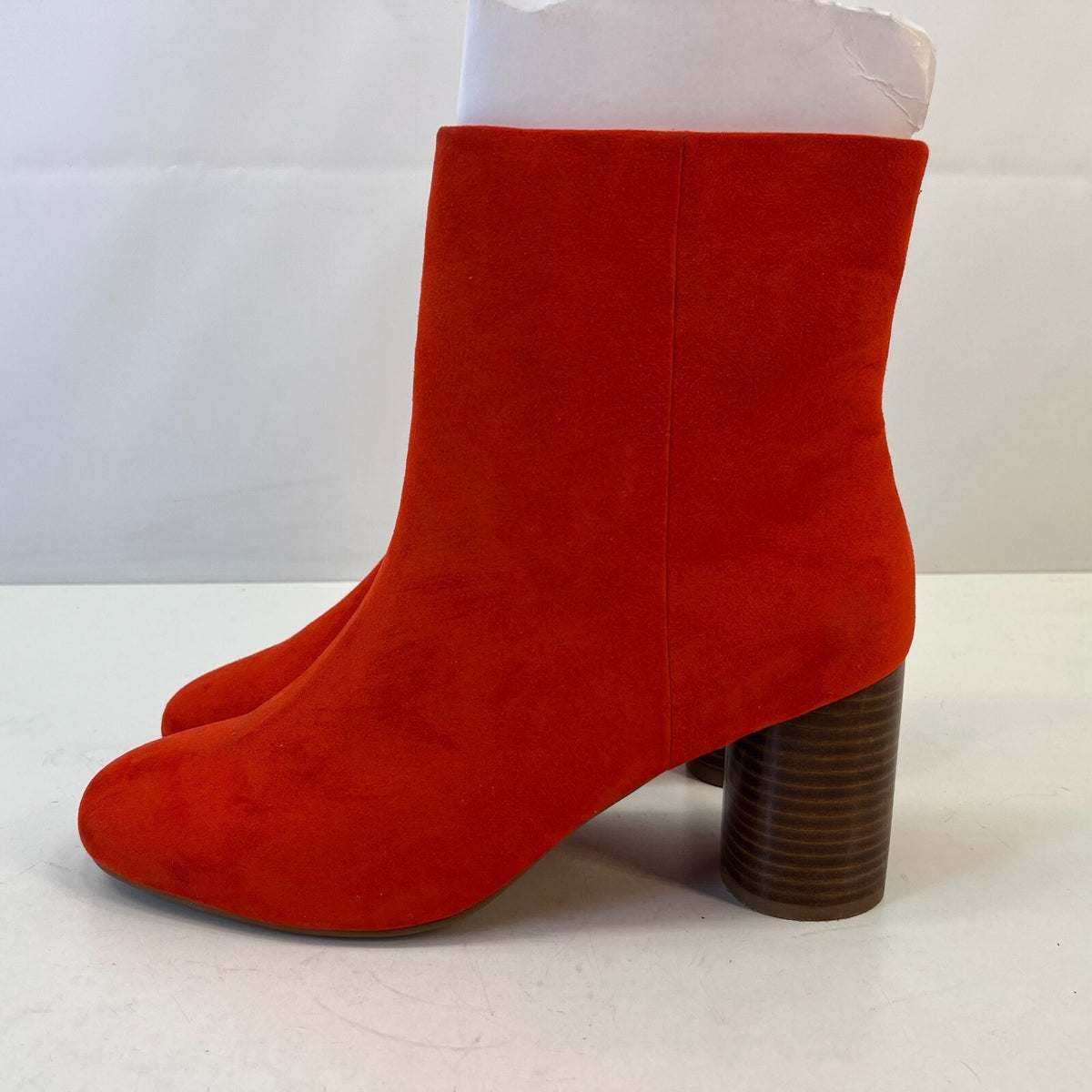 M&S Womens Vegan Faux Suede Round Toe Ankle Boots Zip Side Block Heel Red UK 7.5