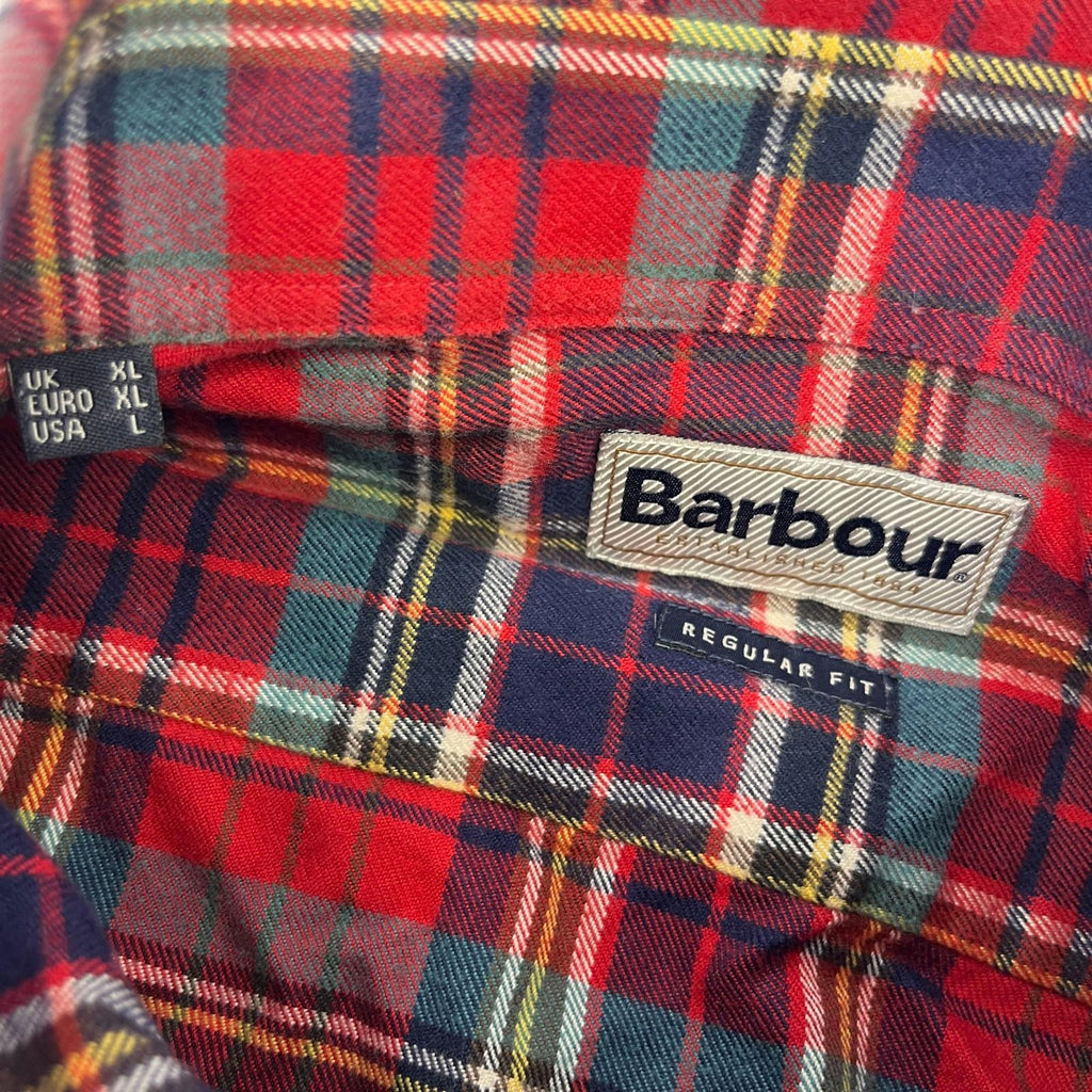 Barbour Men's Red Check Flannel Shirt Button Up Long Sleeve - UK size XL