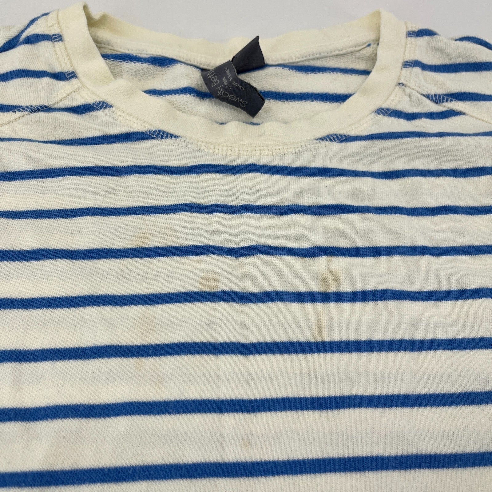 Sweaty Betty After Class Cropped Sweatshirt size XS Oversized White/Blue Striped