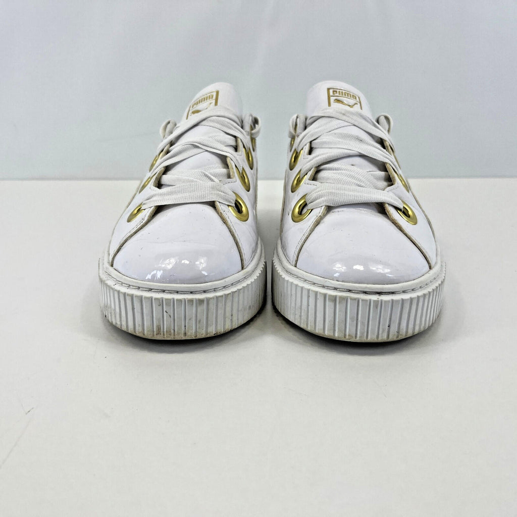 Puma Patent Kiss Trainers in White & Gold with Wide Laces size UK 8 EU 42