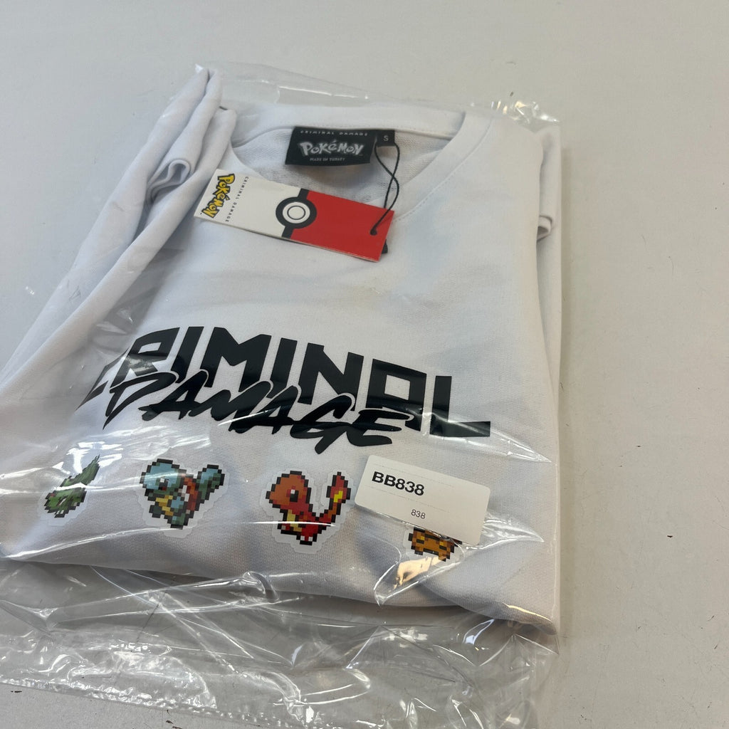 Criminal Damage Premium White Pokémon Digital Character T-Shirt Long Sleeve UK S