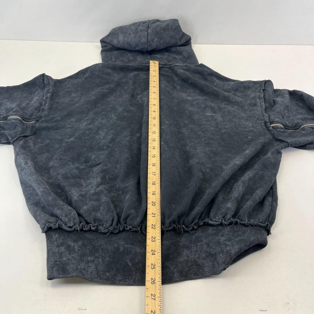 Drop Dead Distressed Look Grey w Zip Sleeves Hoodie 100% Cotton Streetwear UK L