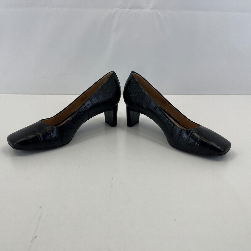 Hobbs Women's Leather Court Shoes UK 4 EU 37 Black Faux Croc Pattern