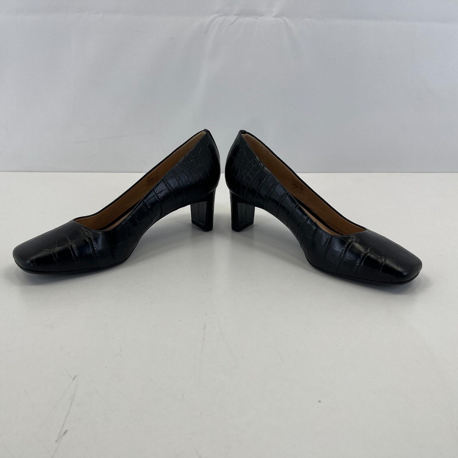 Hobbs Women's Leather Court Shoes UK 4 EU 37 Black Faux Croc Pattern