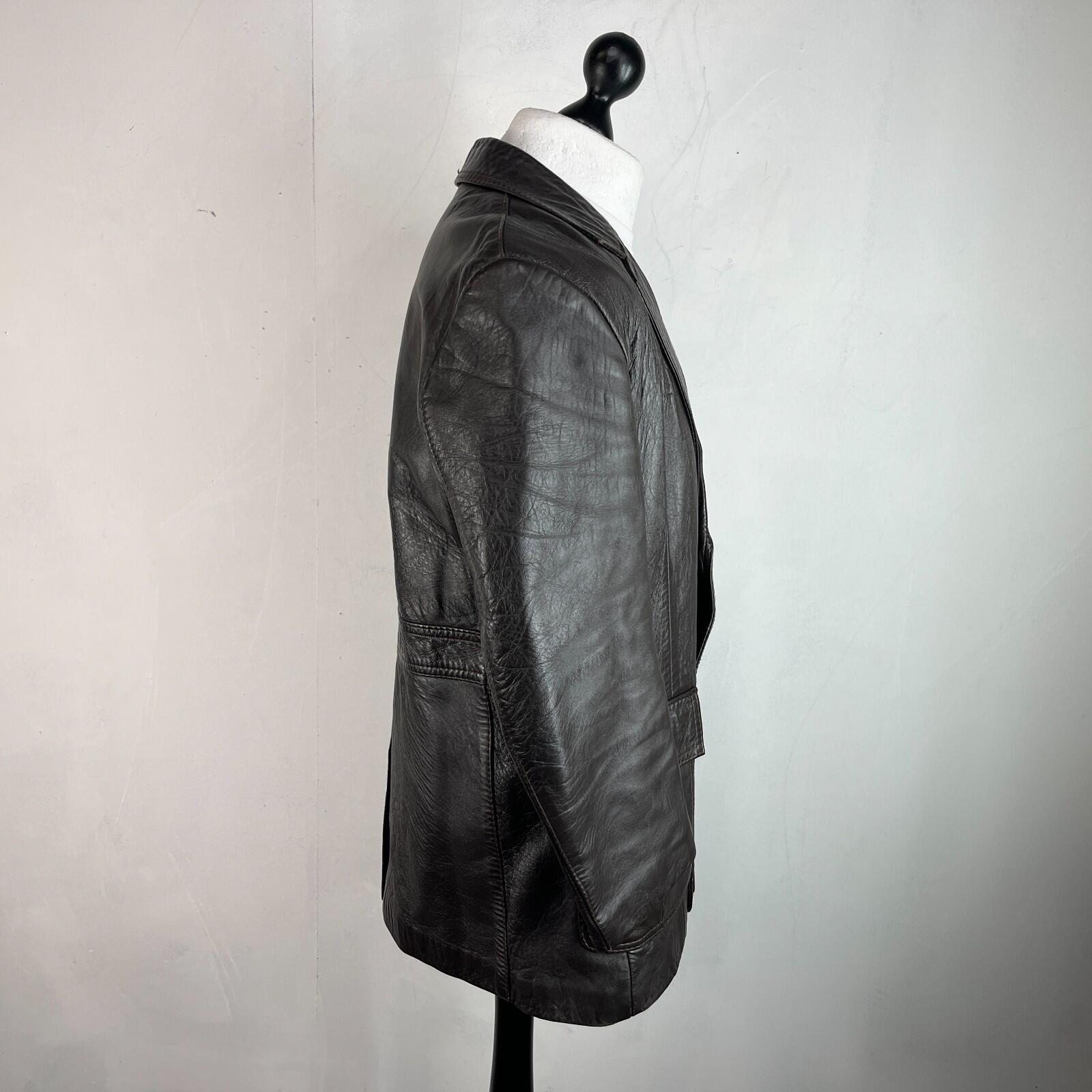 Vintage Made in London Dark Brown Leather Jacket Mid Length Retro size Large
