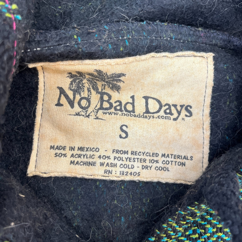 No Bad Days Mexican Baja Hoodie Pullover Hippie Festival Green Stripe Small