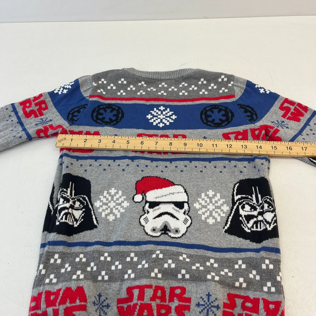 Star Wars Pullover Jumper Grey Crew Neck Fair Isle Long Sleeve Kids size 9 Years