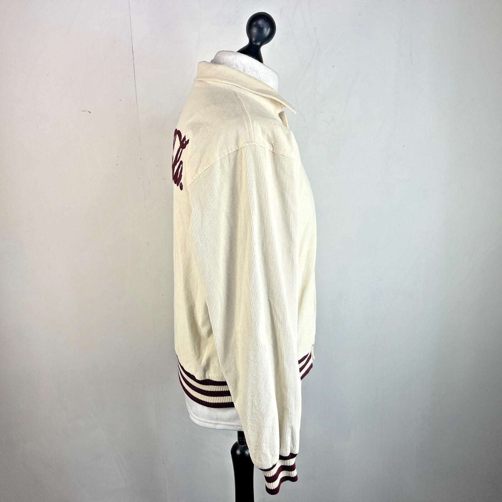 Rare Alma de Ace Coca Cola Micro Cord Varsity Jacket size Small in Cream