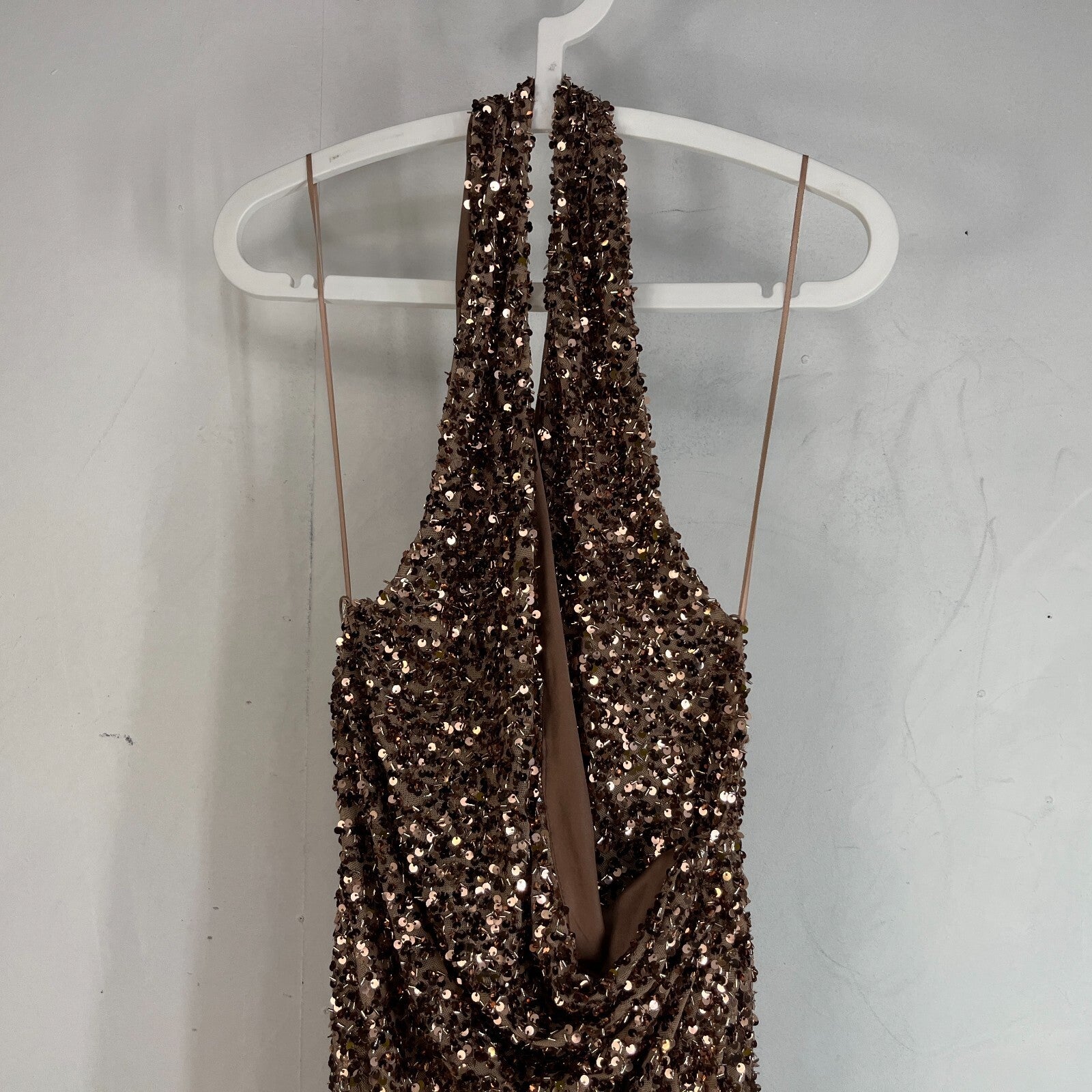 Zara Gold Sparkly Sequin Wrap Round Pencil Dress Halter Neck size Large - New