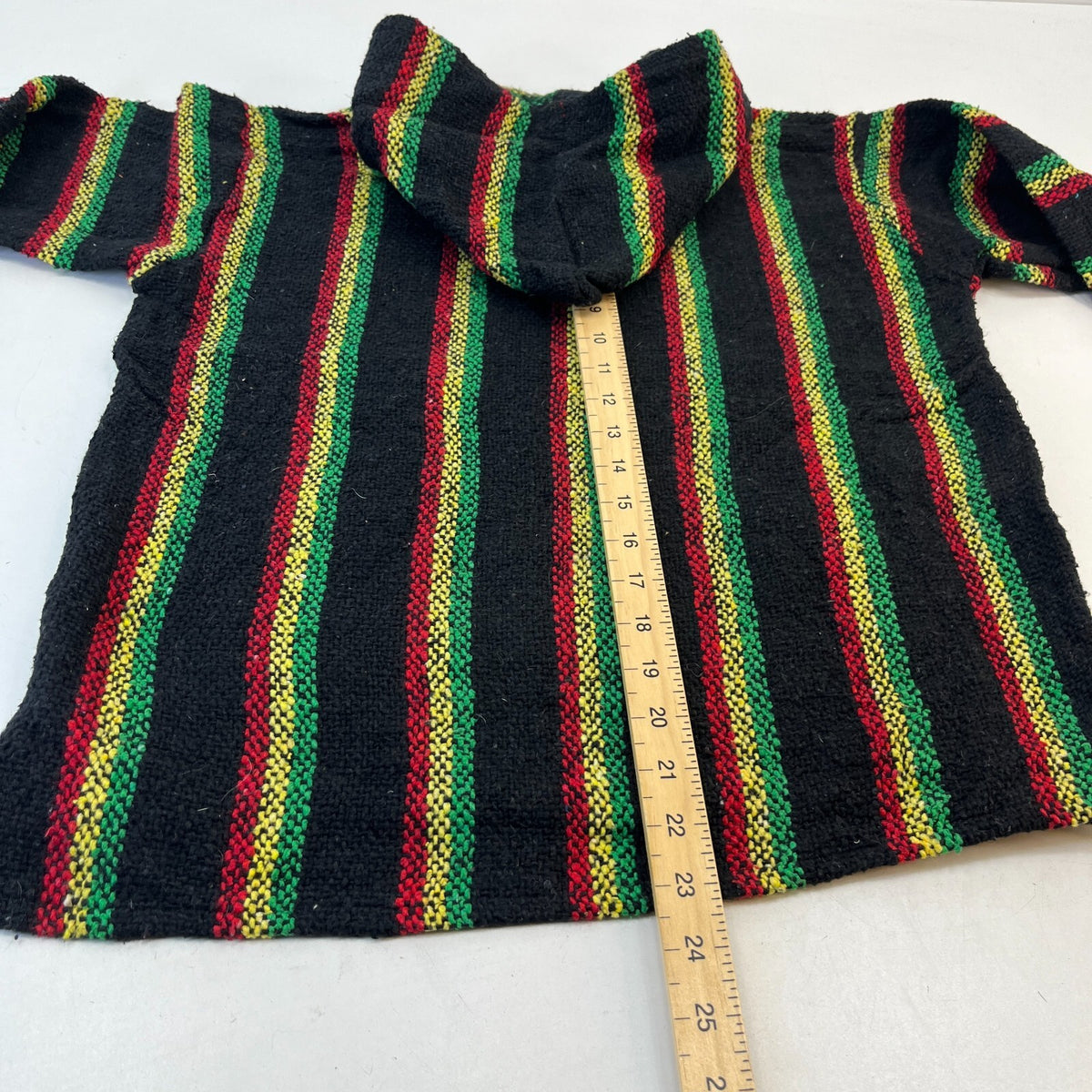 Genuine Mexican Baja Hoodie Pullover Hippie Festival Red/Yellow/Green UK size S