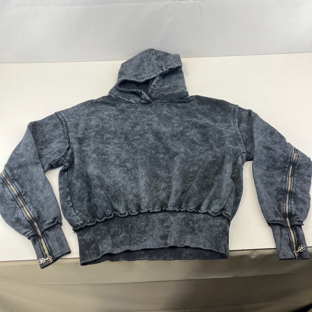 Drop Dead Distressed Look Grey w Zip Sleeves Hoodie UK M 100% Cotton Streetwear