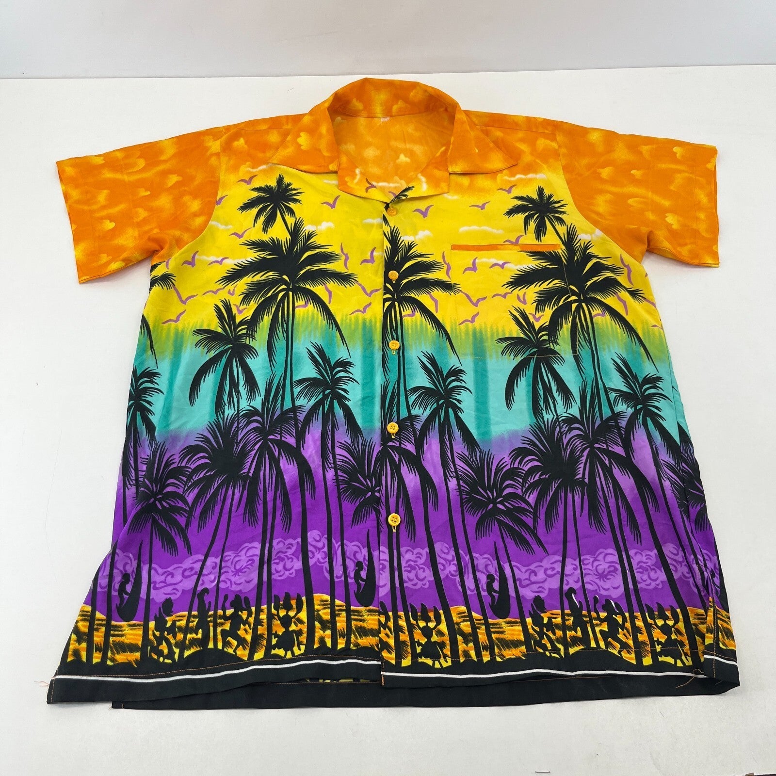 Palm Tree Mens Multicolour Hawaiian Shirt Designer Holiday Short Sleeve size M