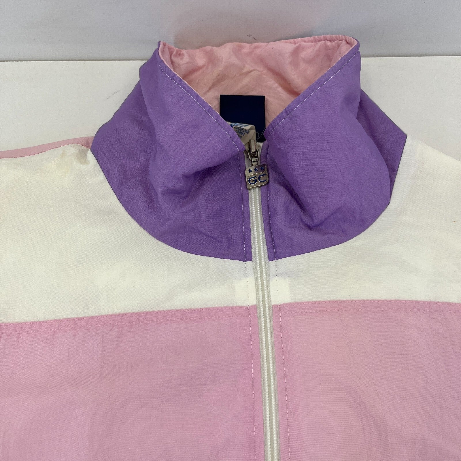 Vintage 80s 90s Golden Cup Shell Suit Track Jacket Pink Colour Block size L