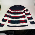 Tommy Hilfiger Lightweight Cotton Jumper Black/Red/White Striped Large Slim Fit