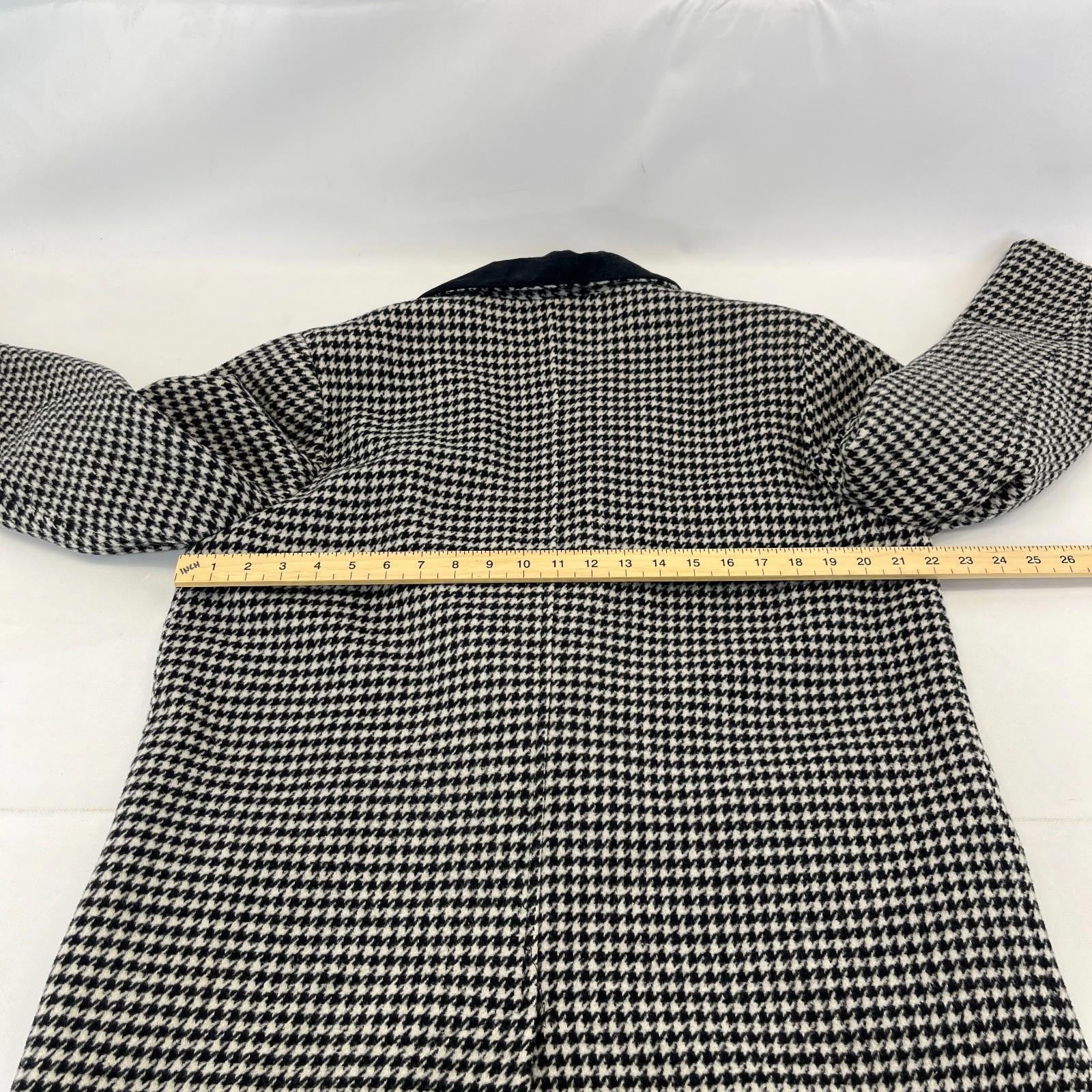 Vtg Kashmoor of London Wool Blend Long Overcoat UK 16 Black/White Houndstooth
