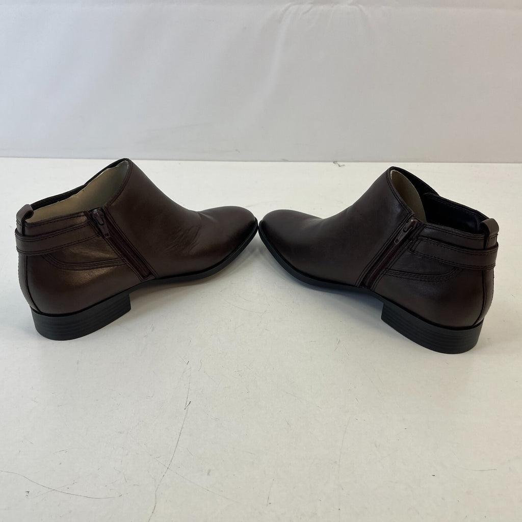 M&S Women’s Dark Brown Leather Almond Toe Ankle Boots Block Heel & Side Zip UK 8