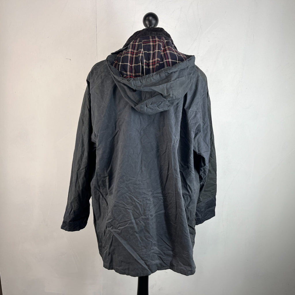 Mc Orvis Wax Jacket Mens size M Black Waxed Coat with Hood Made in the UK