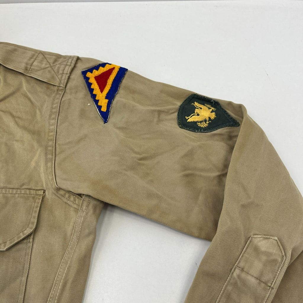 Vintage American Army Military Long Sleeve Shirt with Badges Khaki Brown size M