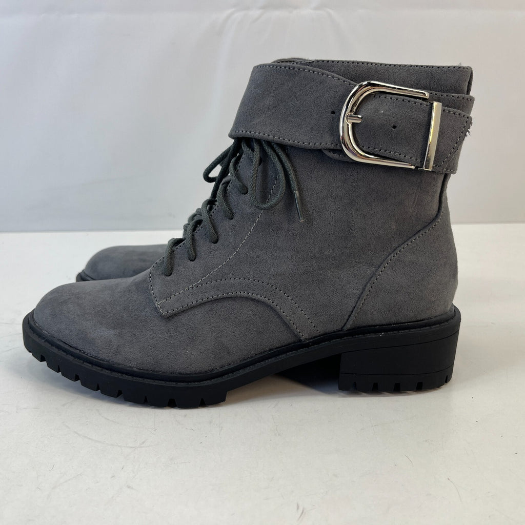 M&S Women’s Vegan Faux Suede Round Toe Ankle Boots Block Heel Side Zip Grey UK 4