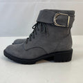 M&S Women’s Vegan Faux Suede Round Toe Ankle Boots Block Heel Side Zip Grey UK 4