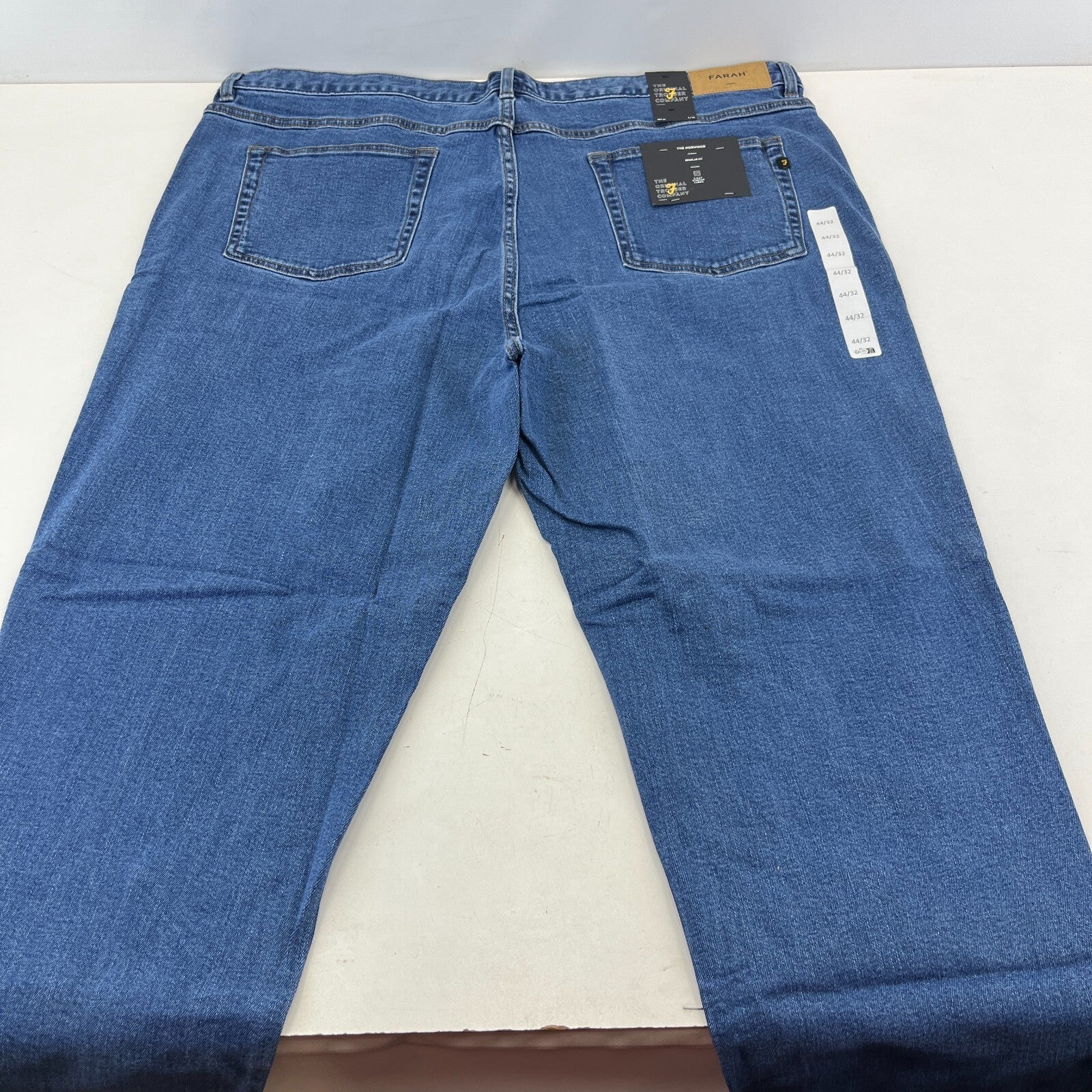 Men's Farah Norwood Indigo Mid Blue Regular Fit Jeans Straight Leg W44" L32" New
