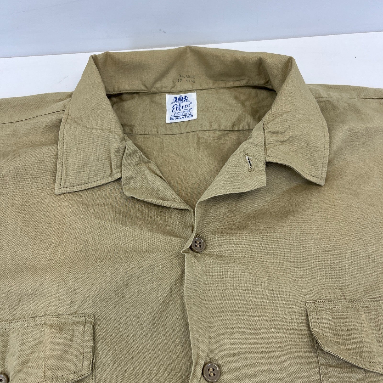 Vintage Elbeco Reeves Khaki Sanforized Poplin Workwear Shirt US Military XL