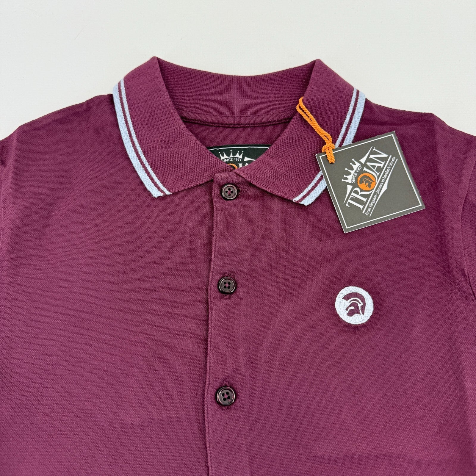 Trojan Records Women's Short Sleeve Polo Shirt in Burgundy Maroon Red size 8