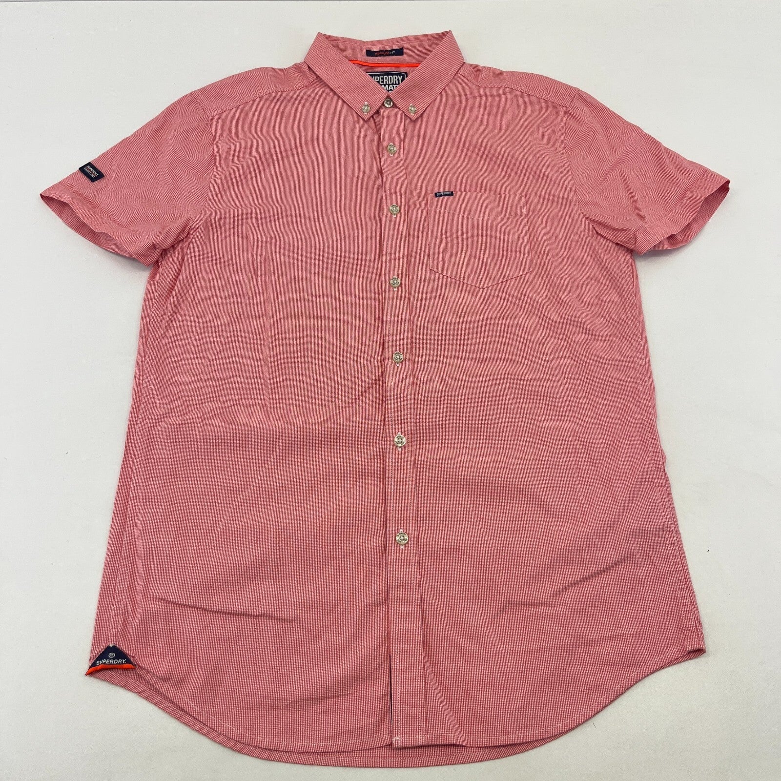 SuperDry Ultimate Oxford Shirt in Red Micro Houndstooth Short Sleeve size Small