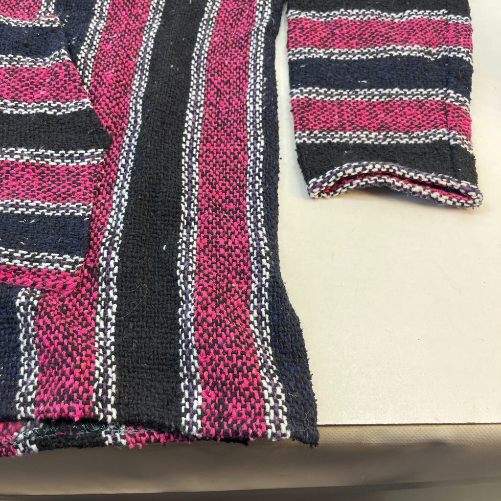 Genuine Mexican Baja Hoodie Pullover Hippie Festival Pink/Black size Large