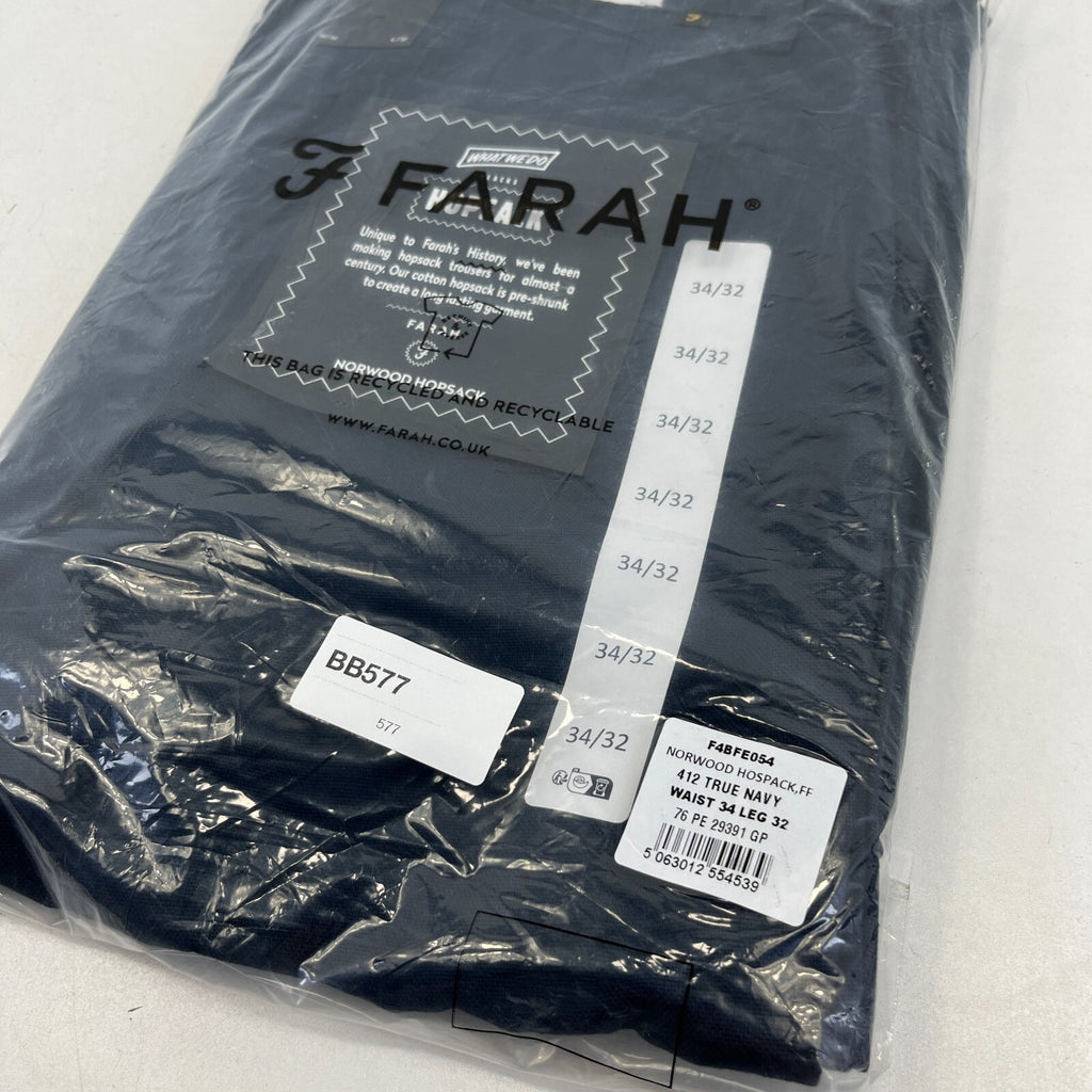 Farah Norwood Hopsack 100% Cotton Trousers Regular Fit W34" L32" True Navy Blue