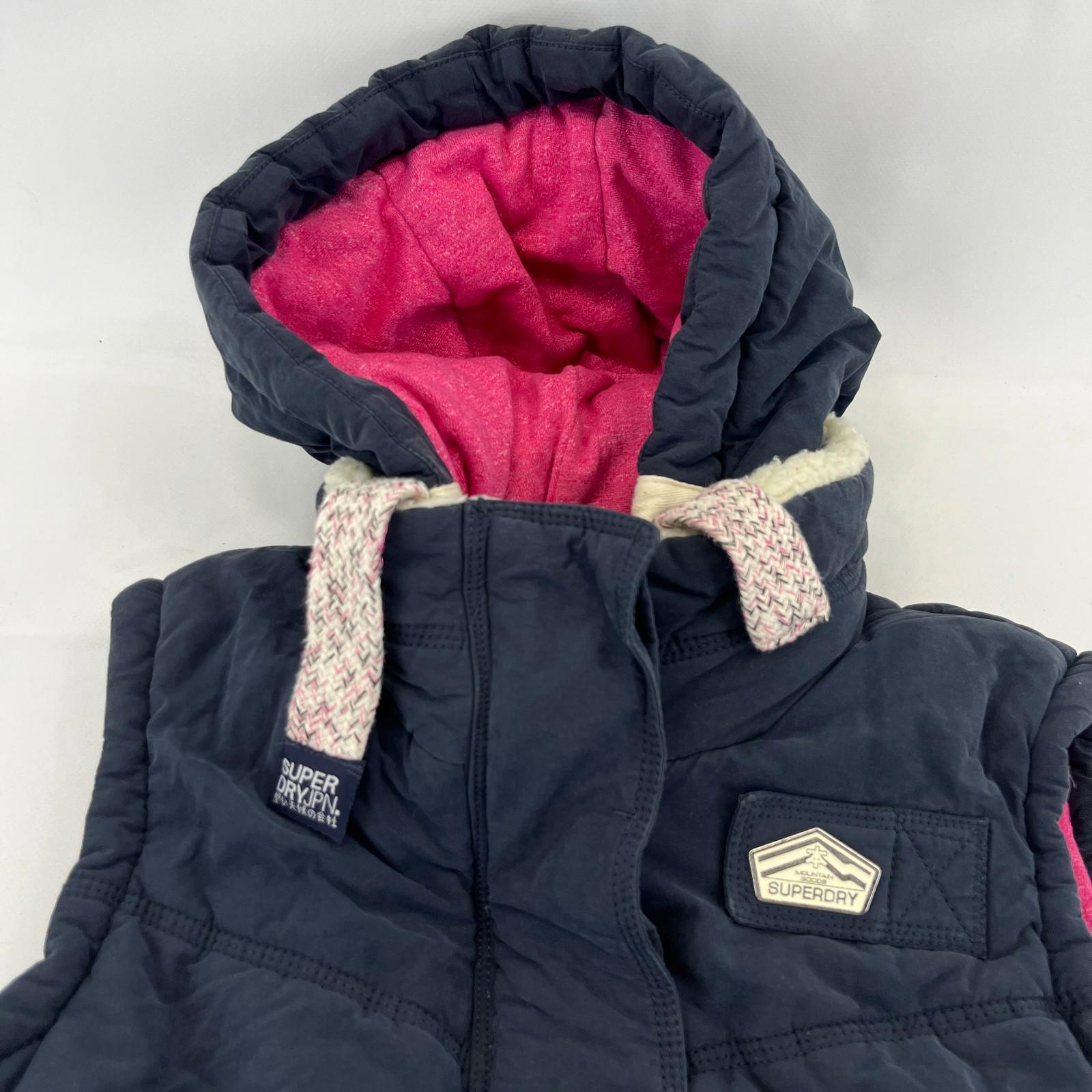 Superdry Alpine Sport Womens Gilet size L Blue Body Warmer Vest Sherpa Collar