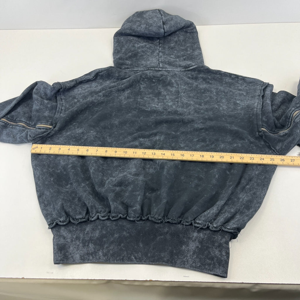 Drop Dead Distressed Look Grey w Zip Sleeves Hoodie UK M 100% Cotton Streetwear