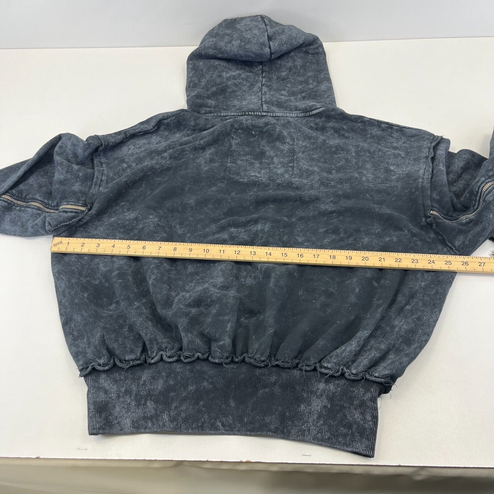 Drop Dead Distressed Look Grey w Zip Sleeves Hoodie UK M 100% Cotton Streetwear