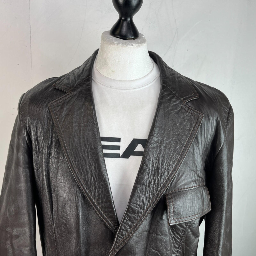 Vintage Made in London Dark Brown Leather Jacket Mid Length Retro size Large