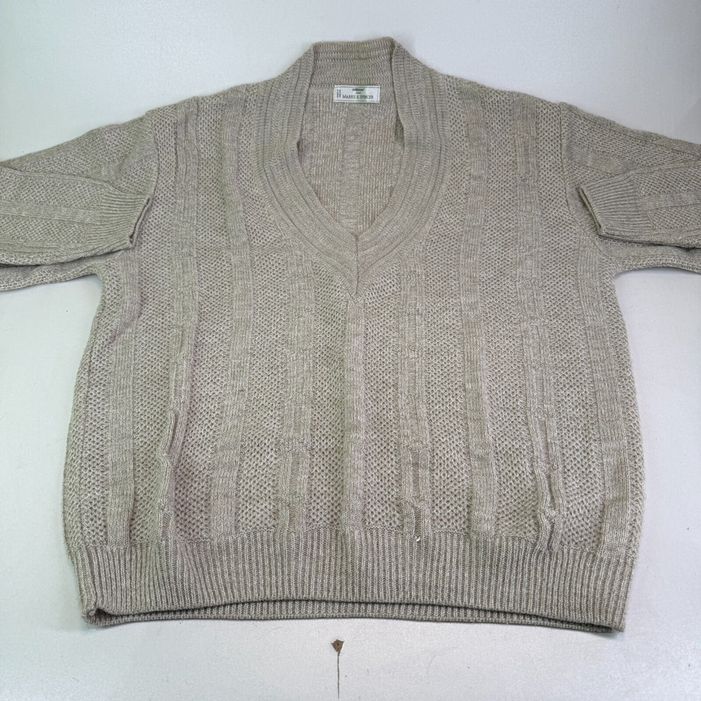 St Michael’s Vintage Varsity Cable Knit Jumper size Medium Beige Made in the UK