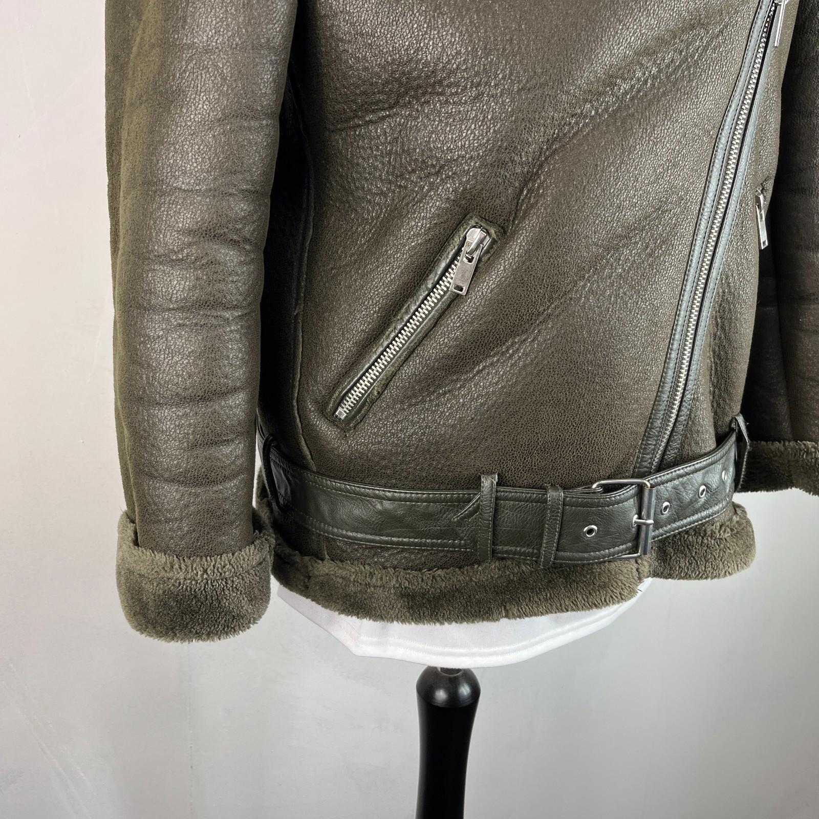 Zara Brown Faux Shearling Fur Lined Jacket Aviator Brown with Belt size Medium