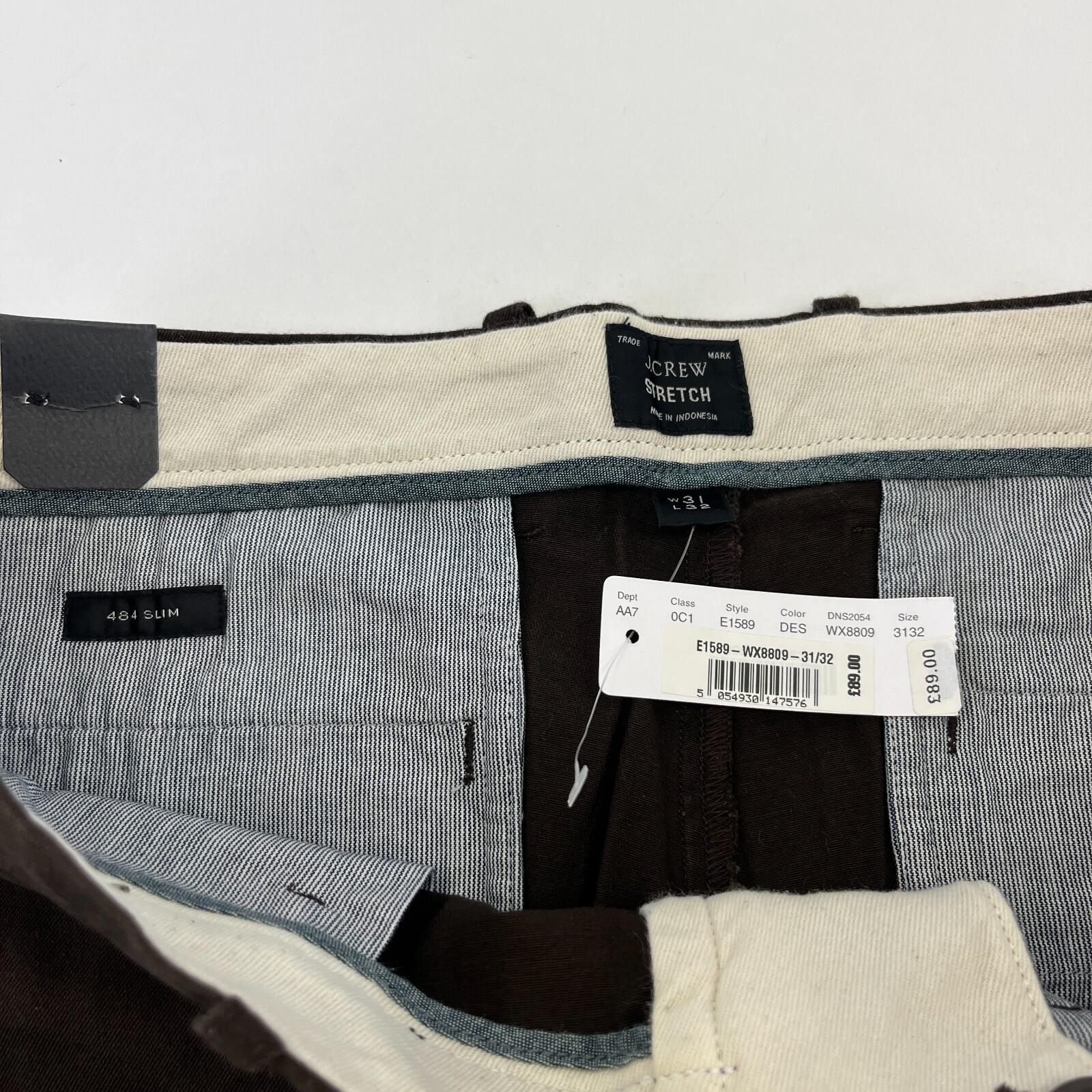 J Crew 484 Slim Fit Stretch Chino Trousers in Dark Brown W31" L32" New with Tags