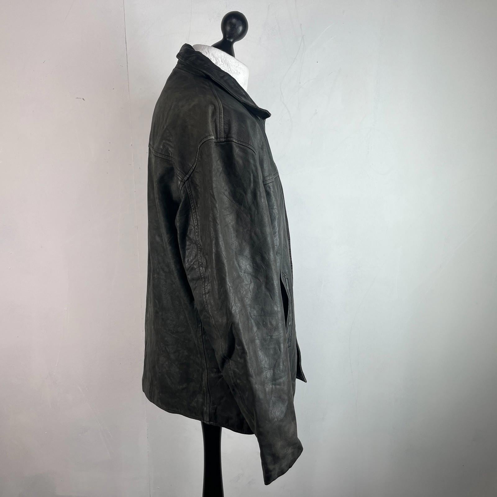 Redskins Vintage Distressed Look Black Leather Mid Length Jacket Men’s size 3XL
