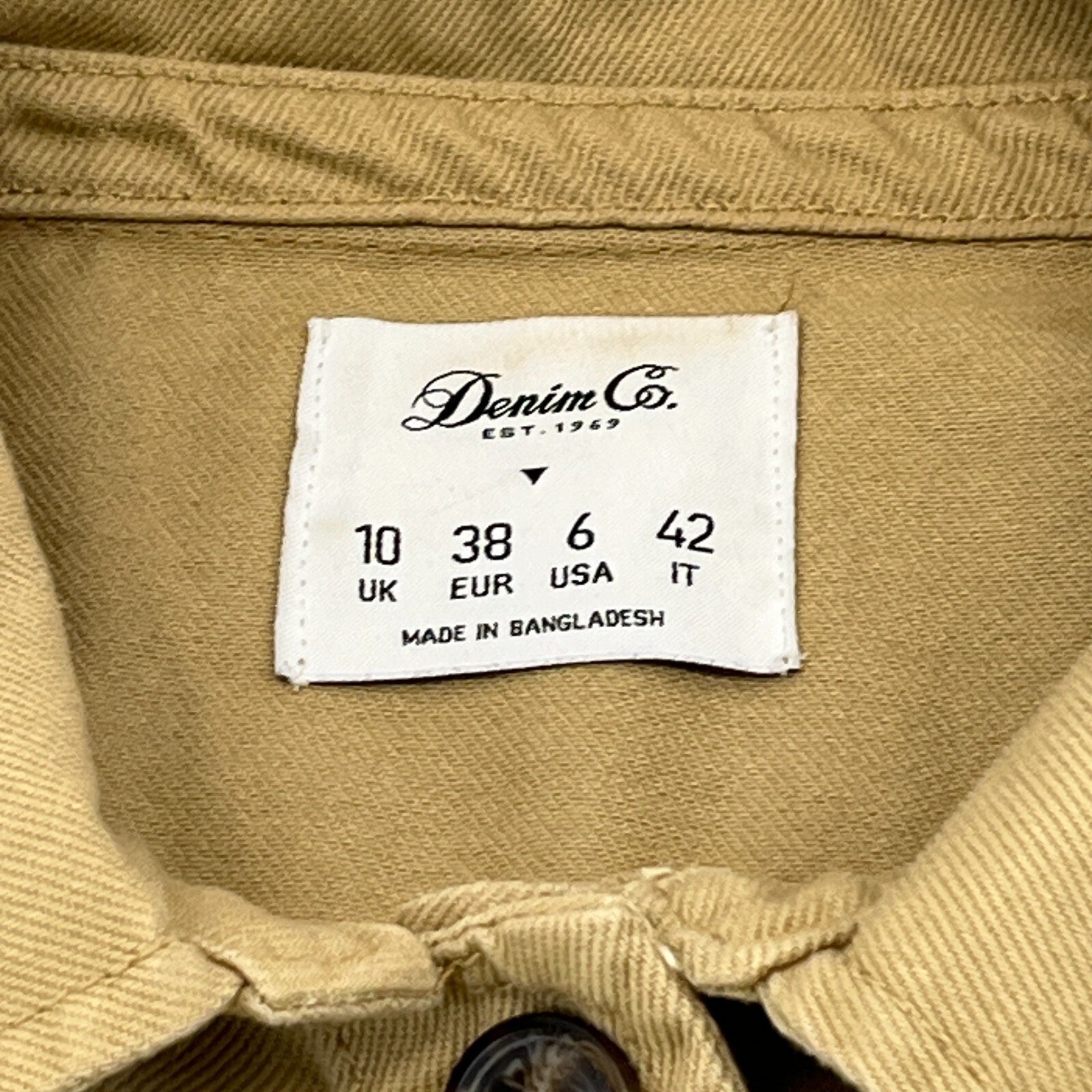 Denim Co Women’s Cropped Khaki Brown Denim Jacket UK size 10 Long Sleeve