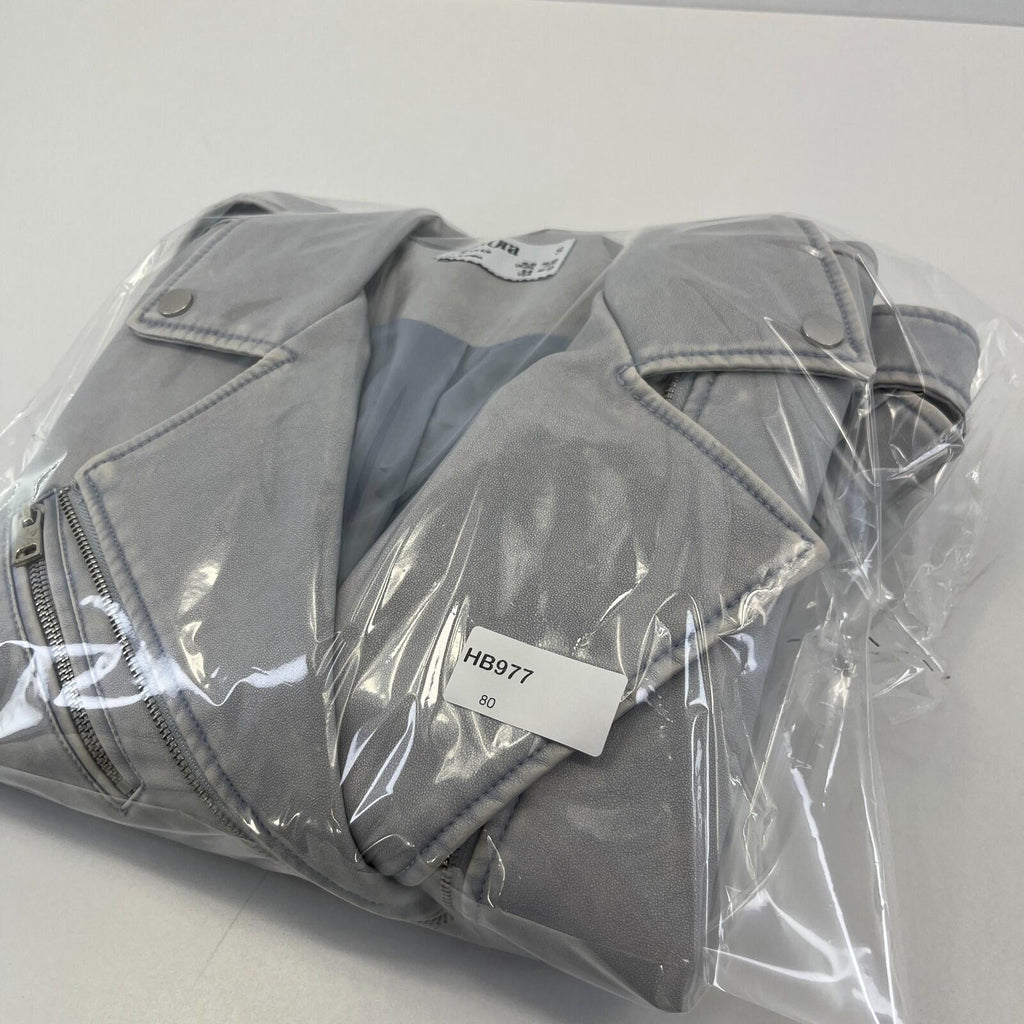 Rita Ora Light Grey Faux Leather Biker Jacket with Belt size 10/12