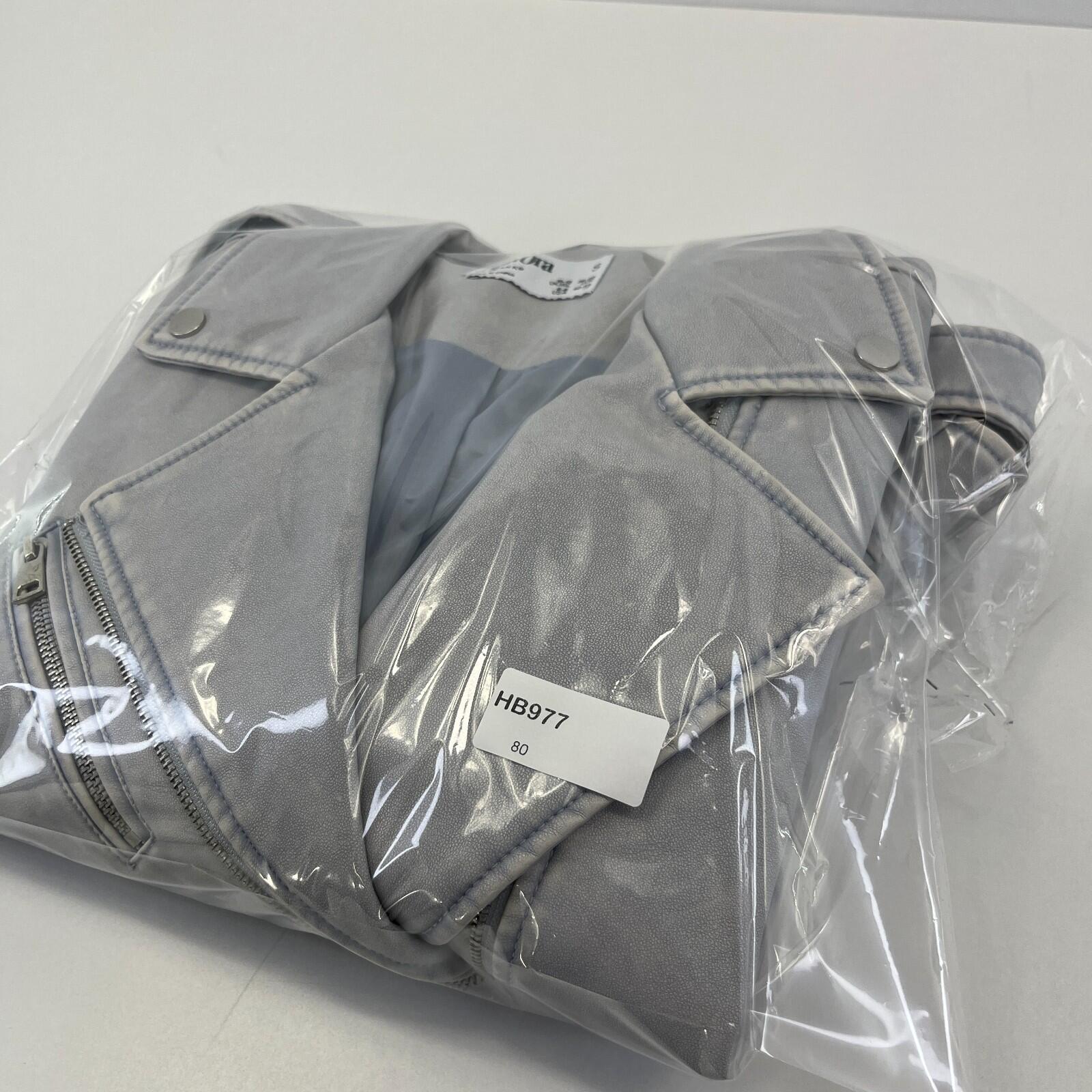 Rita Ora Light Grey Faux Leather Biker Jacket with Belt size 10/12