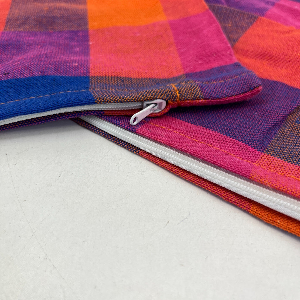 2x RSW 100% Cotton Cushion Pillow Covers Orange/Pink/Purple Check 38cm x 38cm