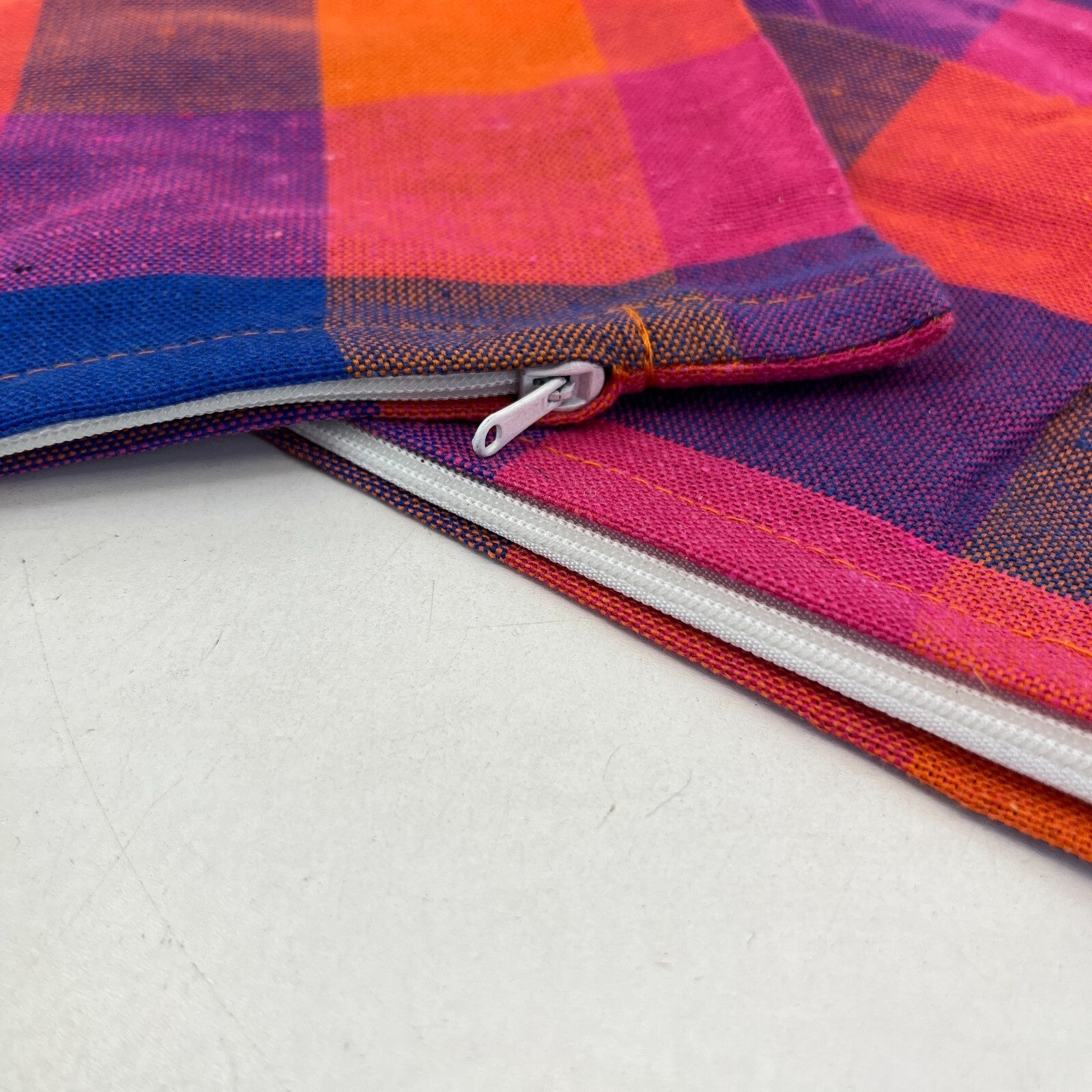 2x RSW 100% Cotton Cushion Pillow Covers Orange/Pink/Purple Check 38cm x 38cm