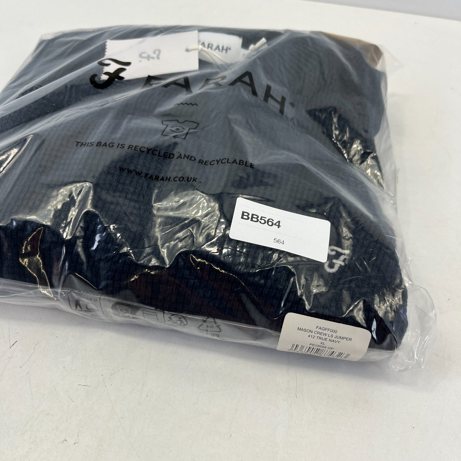 Farah Men's Navy Blue Cotton Crew Neck Pullover Jumper size XL