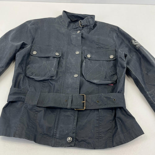 Belstaff Six Days Women's Jacket EU size 46 Black Made in Italy Waxed Motorcycle